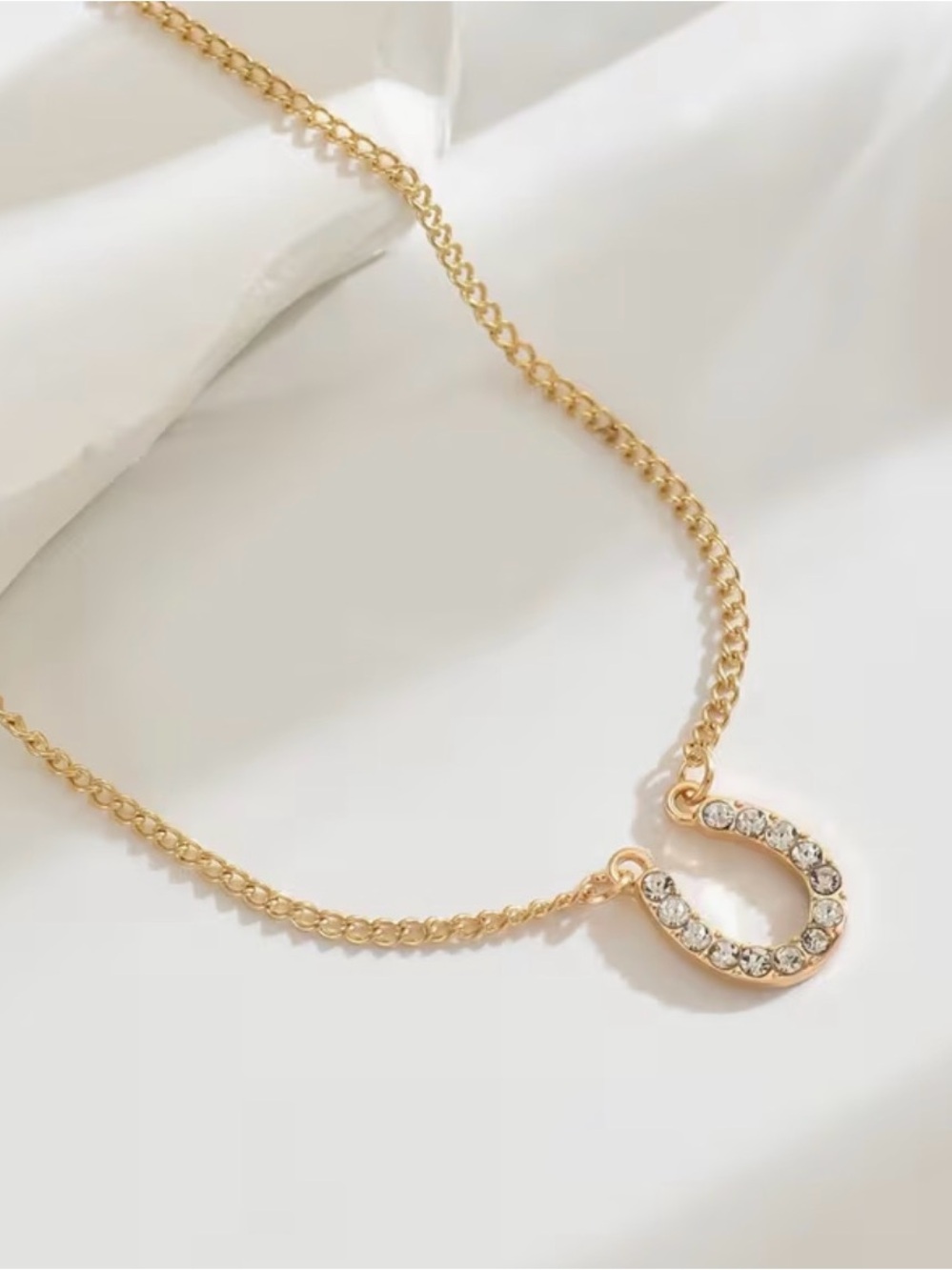 Pave Horseshoe Gold Tone Necklace New